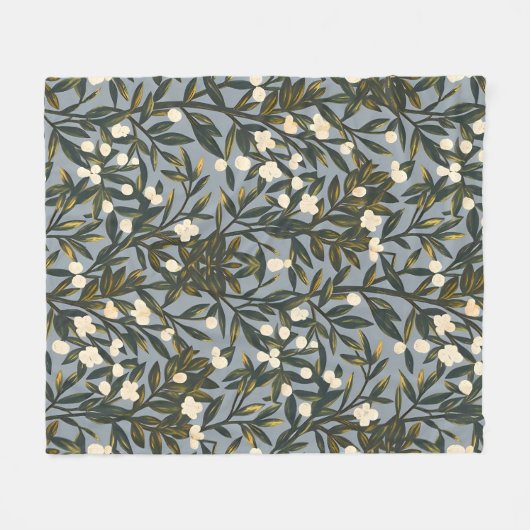 Floral pattern on  dusty blue-gray background fleecedecke (Vorderseite (Horizontal))