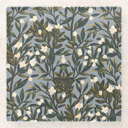 Floral pattern on  dusty blue-gray background glasuntersetzer (Vorderseite)