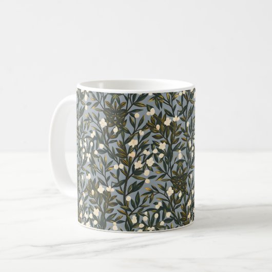 Floral pattern on  dusty blue-gray background kaffeetasse (Vorderseite Links)