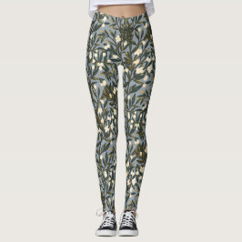 Floral pattern on  dusty blue-gray background leggings