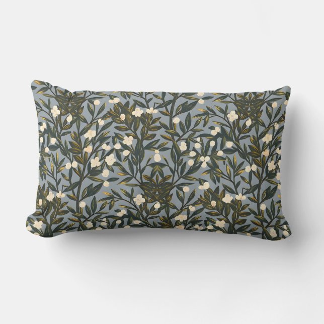 Floral pattern on  dusty blue-gray background lendenkissen (Vorderseite)