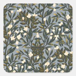 Floral pattern on  dusty blue-gray background quadratischer aufkleber