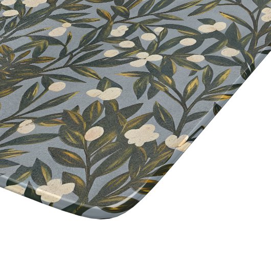 Floral pattern on dusty blue-gray background schneidebrett (Ecke)