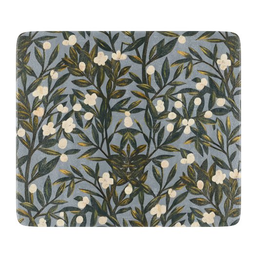 Floral pattern on  dusty blue-gray background schneidebrett (Vorderseite)