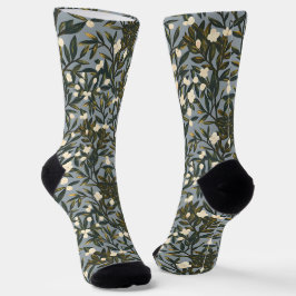 Floral pattern on  dusty blue-gray background socken