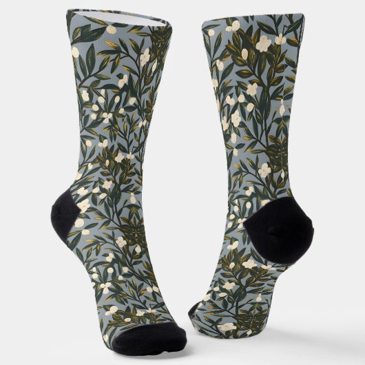Floral pattern on  dusty blue-gray background socken (Gewinkelt)