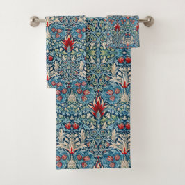 Floral pattern on green leaves blue background badhandtuch set