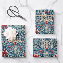Floral pattern on green leaves blue background geschenkpapier set