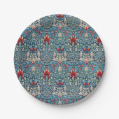 Floral pattern on green leaves blue background pappteller (Vorderseite)