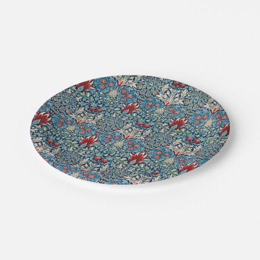 Floral pattern on green leaves blue background pappteller (Schrägansicht)