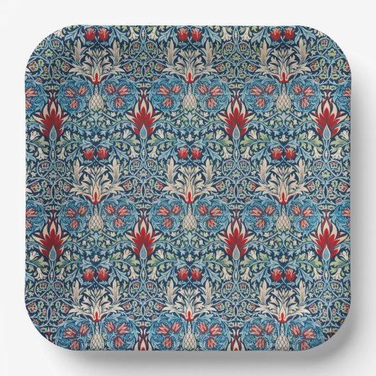 Floral pattern on green leaves blue background pappteller (Vorderseite)