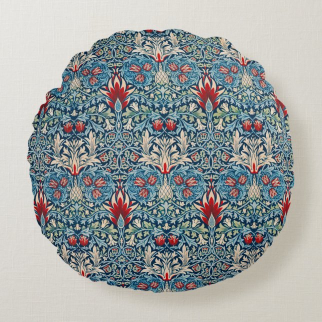 Floral pattern on green leaves blue background rundes kissen (Vorderseite)