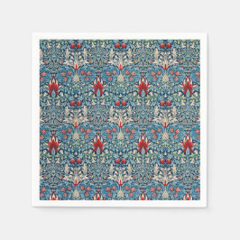 Floral pattern on green leaves blue background serviette