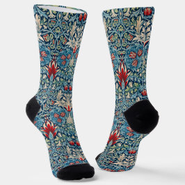 Floral pattern on green leaves blue background socken