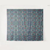 Floral pattern on green leaves blue background wandteppich (Vorderseite (Horizontal))
