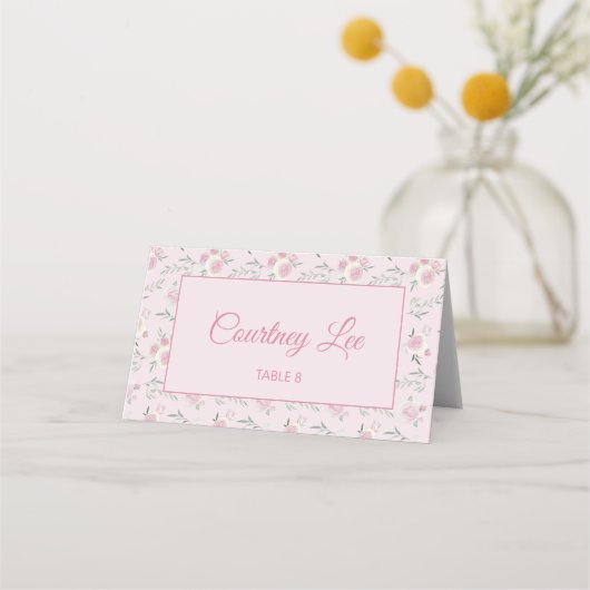 Floral Pattern Pink Folded Place Card Platzkarte (Vorderseite)