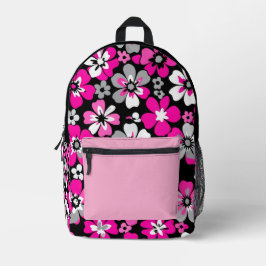 Floral Pattern Pink Grey White Black Bedruckter Rucksack