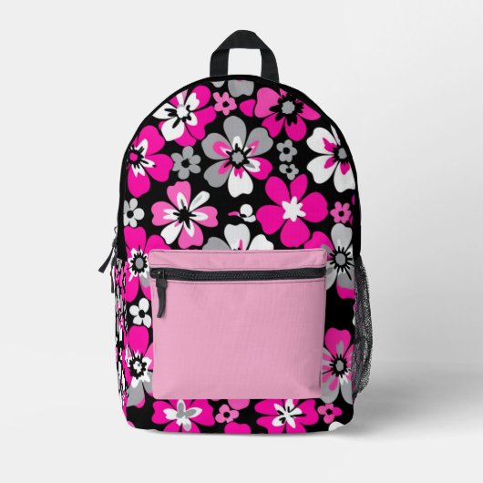 Floral Pattern Pink Grey White Black  Bedruckter Rucksack (Vorderseite)
