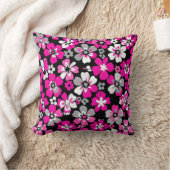 Floral Pattern Pink Grey White Black Cushion Kissen (Decke)