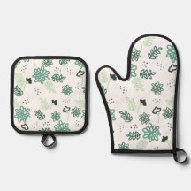Floral Pattern Potholder Set Quilted Oven Mitt