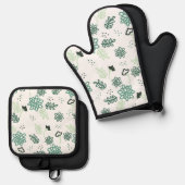 Floral Pattern Potholder Set Quilted Oven Mitt (Vorderseite/Rückseite)