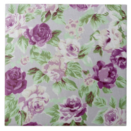 Floral Pattern Purple Flowers Green Foliage Fliese