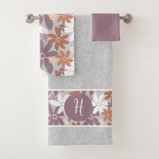 Floral Pattern Sapphic Lesbian Flag Monogram Badhandtuch Set (Insitu)