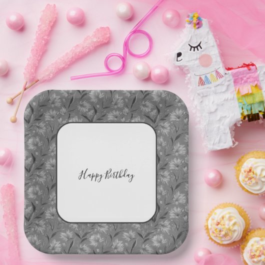 Floral Pattern Square Pappteller (Party)