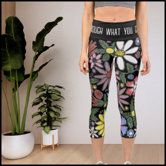 Floral Pattern White Modern Inspirational Quote Capri Leggings