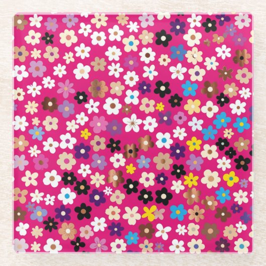 Floral Pattern White Pink Yellow Glasuntersetzer (Vorderseite)