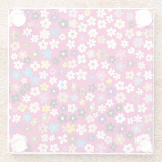 Floral Pattern White Pink Yellow Glasuntersetzer (Rückseite)