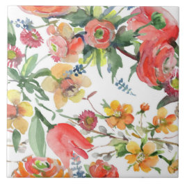 Floral Pattern Wildflowers Yellow Pink Green White Fliese