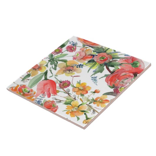 Floral Pattern Wildflowers Yellow Pink Green White Fliese (Seite)