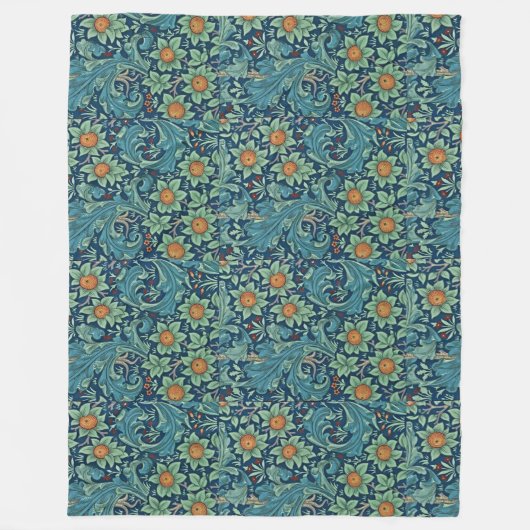 Floral Pattern William Morris Red Yellow Blue Gree Fleecedecke (Vorderseite)