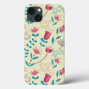 Floral pattern with cartoon cats Case-Mate iPhone hülle