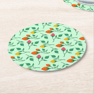 Floral pattern with colored rose flowers runder pappuntersetzer