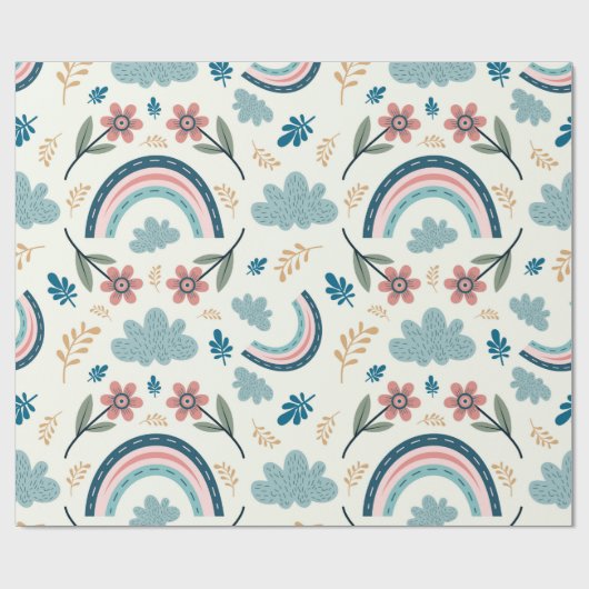 Floral pattern with rainbow and cloud shapes  geschenkpapier (Flach)