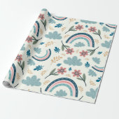 Floral pattern with rainbow and cloud shapes  geschenkpapier (Ungerollt)
