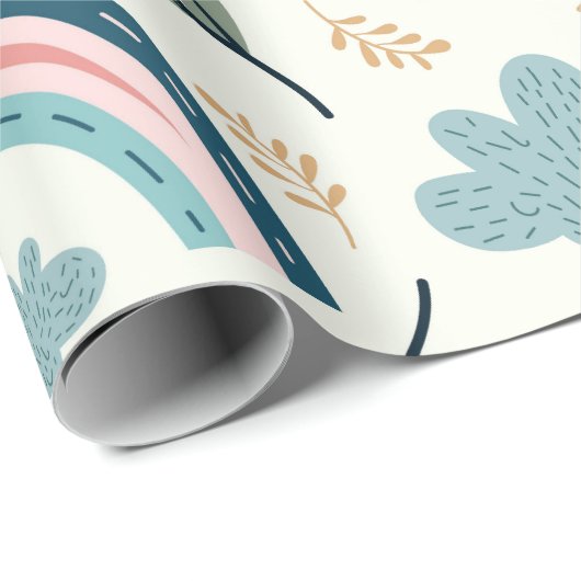 Floral pattern with rainbow and cloud shapes  geschenkpapier (Rolleneckpunkt)
