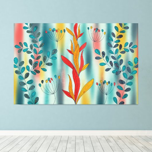 Floral Pattern with Teal Leaves Leinwanddruck (Insitu (Holzboden))
