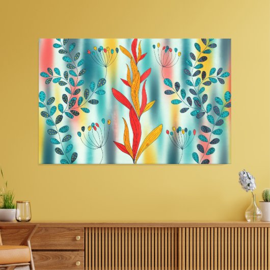 Floral Pattern with Teal Leaves Leinwanddruck (Insitu (Wohnzimmer))