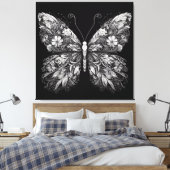 Floral Patterned Butterfly in White Ink Design Leinwanddruck (Insitu (Schlafzimmer))