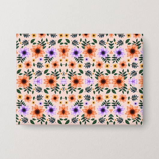 Floral-patterned envelope with vibrant orange  button (Vorderseite)
