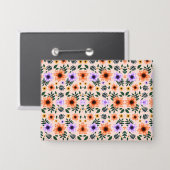 Floral-patterned envelope with vibrant orange  button (Vorderseite/Rückseite)