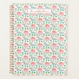 Floral patterned planner in pink and orange planer