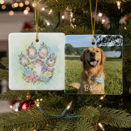 Floral Paw Print and Photo Pet Christmas Keramikornament