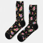 Floral & Paw Print Pattern Socks – Cute Pastel Pet Socken (Linkes Detail)