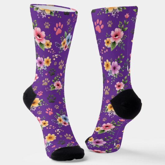 Floral & Paw Print Pattern Socks – Cute Pastel Pet Socken (Gewinkelt)
