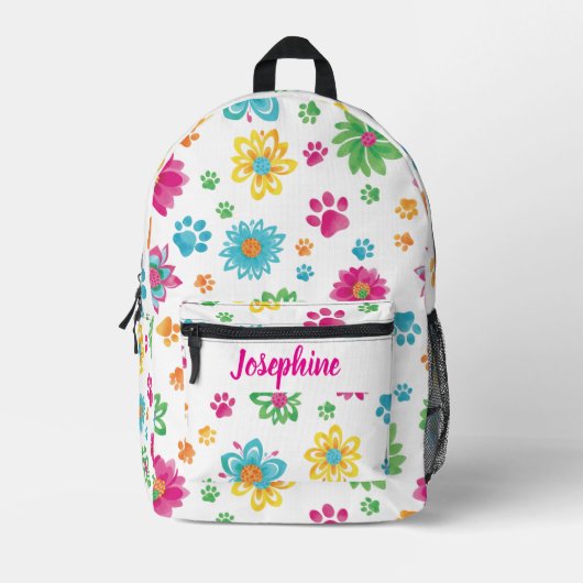 Floral Paw Print Rucksack mit Individuelle Name (Vorderseite)