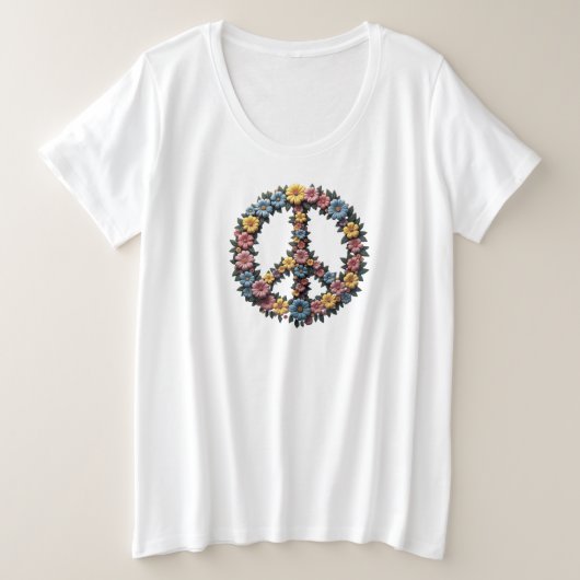 Floral Peace Sign Plus Size Tee (Design vorne)